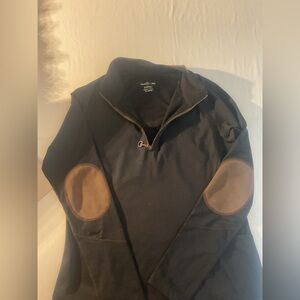 Chestnut bay Black Zip-Up Sweater with Brown Elbow Patches